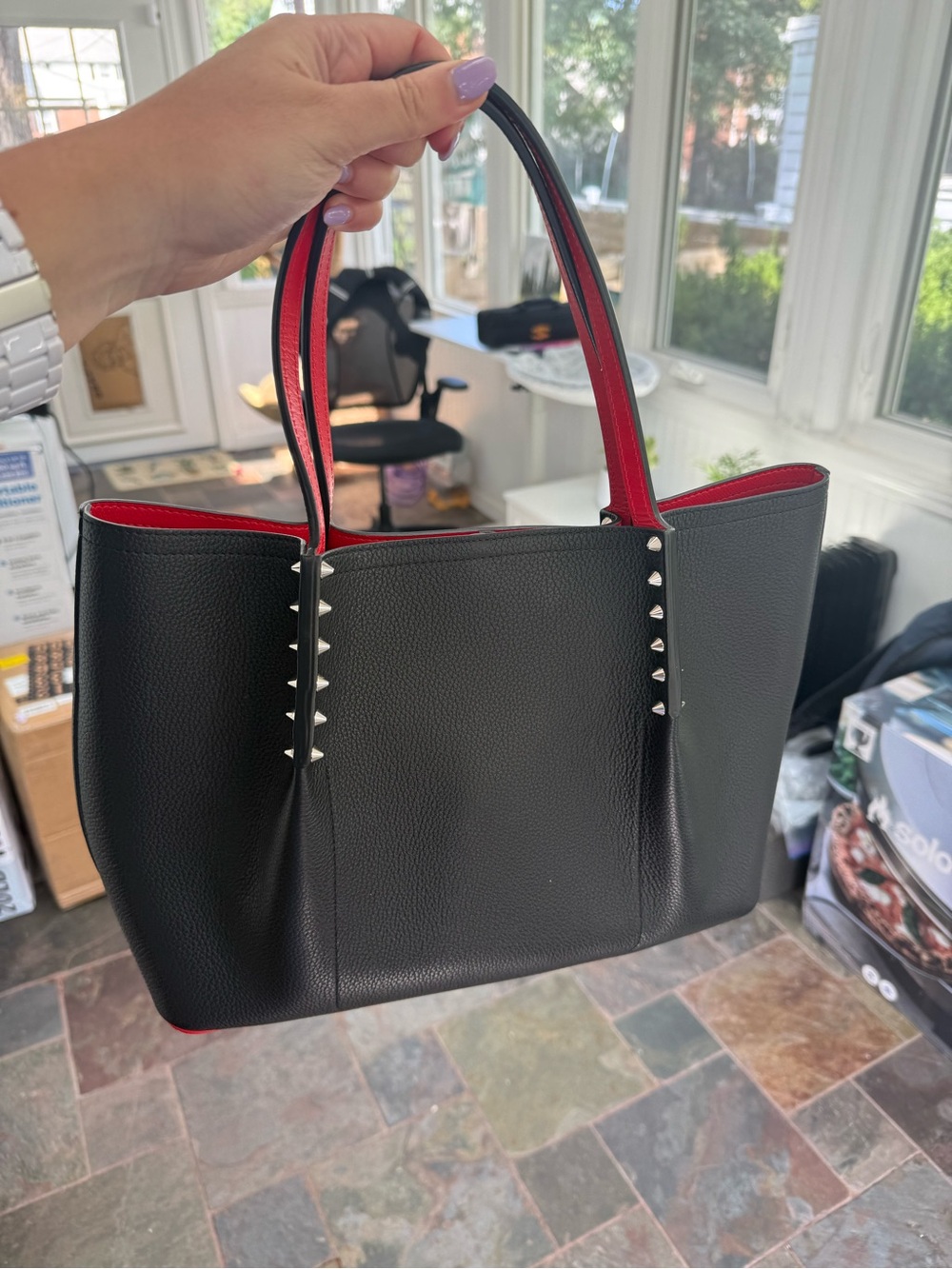 Christian Louboutin Black Tote with Red Interior and Stud Trim